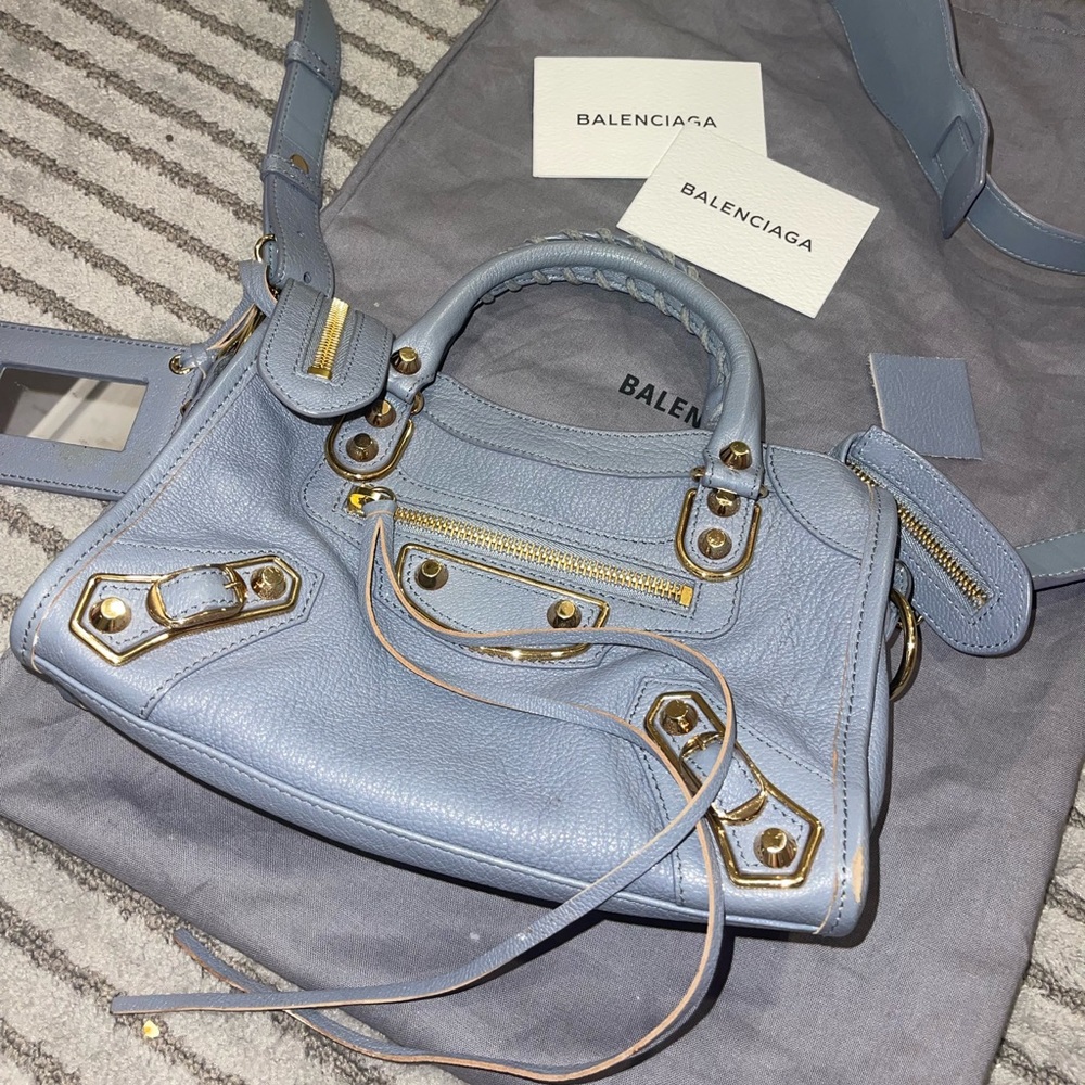 Balenciaga nano city bag in blue and gold hardware